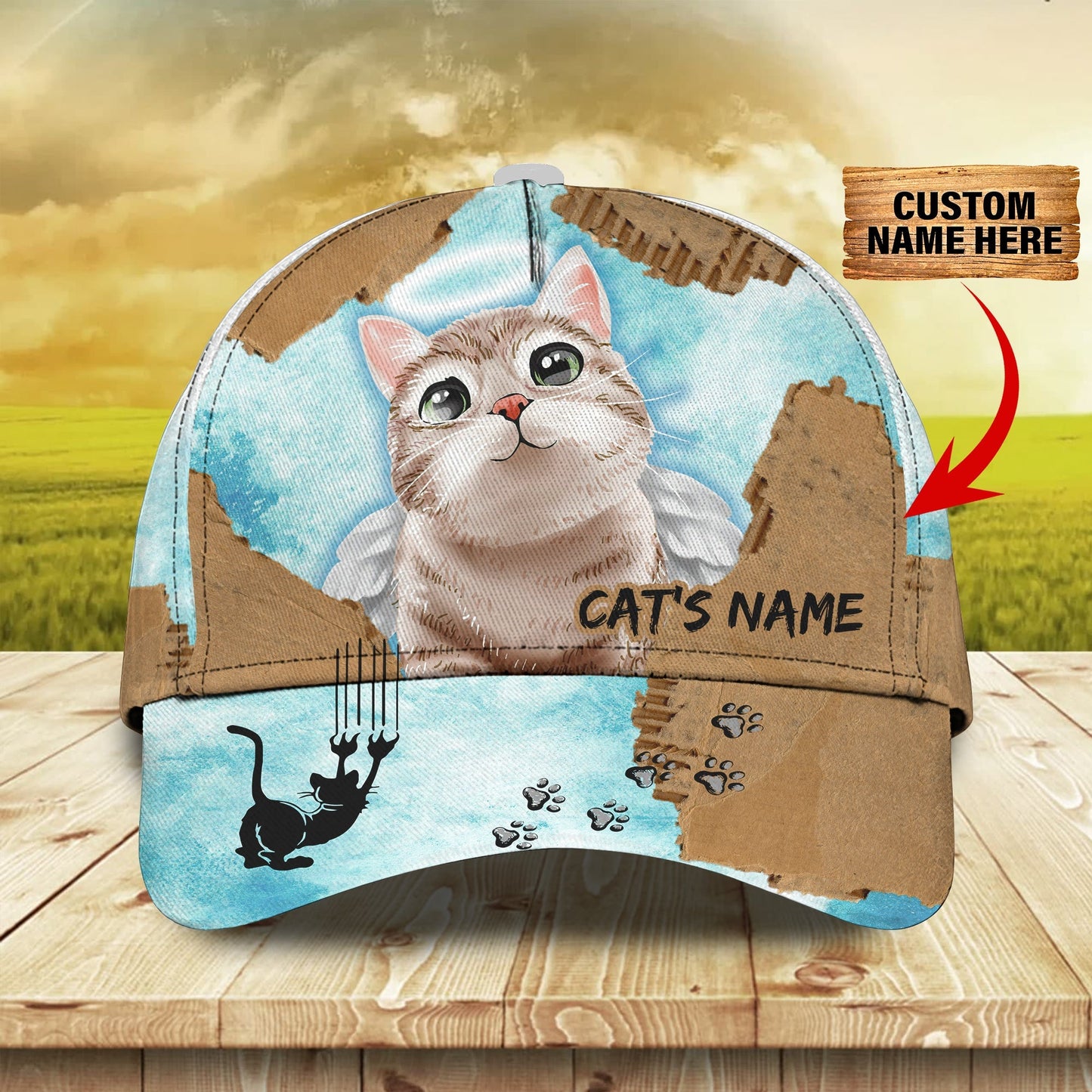 3D Classic Cap Hello Cat 02 Personalized Name Cap Lasfour CA0937