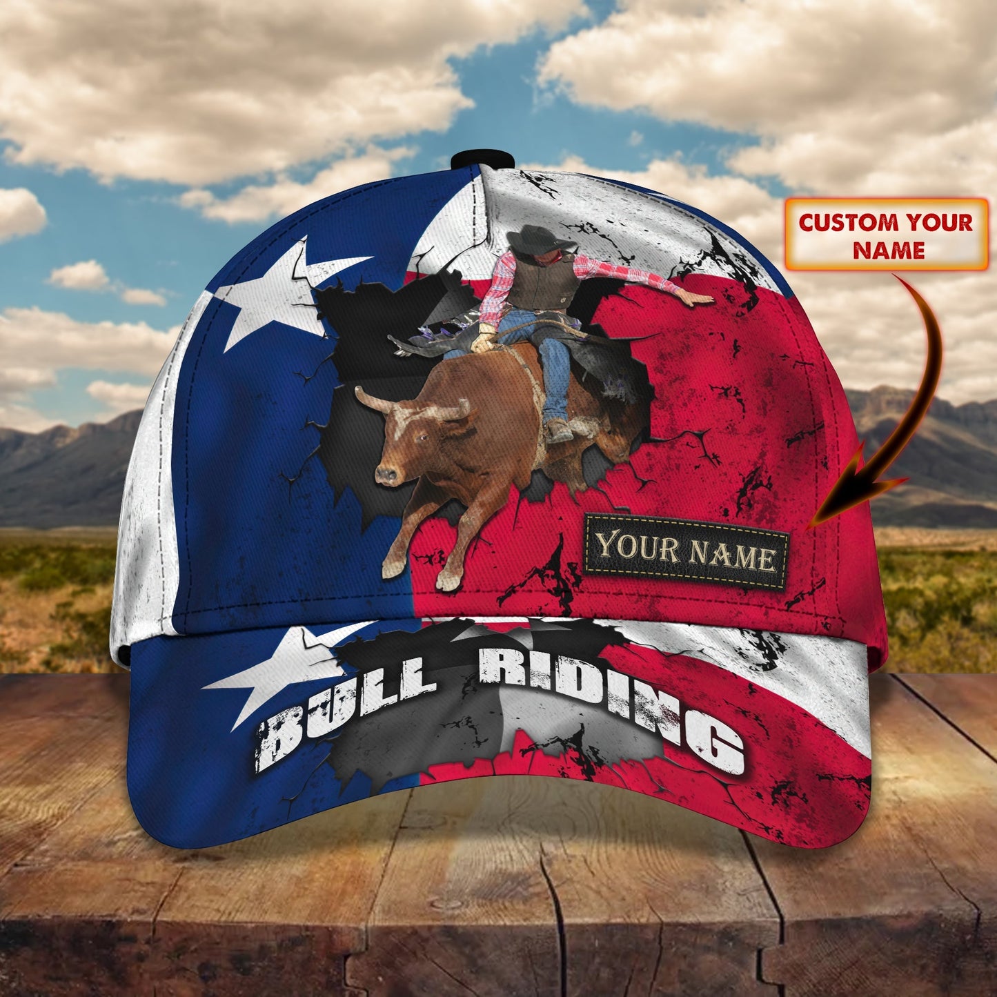 3D Classic Cap Bull Riding Texas 02 Personalized Name Cap Texas Lasfour CA1517