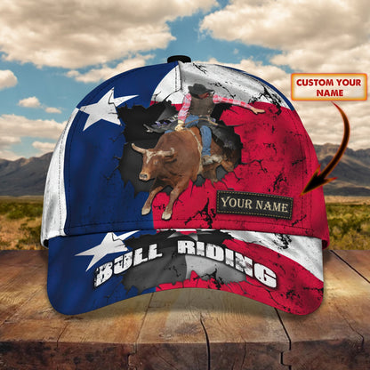 3D Classic Cap Bull Riding Texas 02 Personalized Name Cap Texas Lasfour CA1517