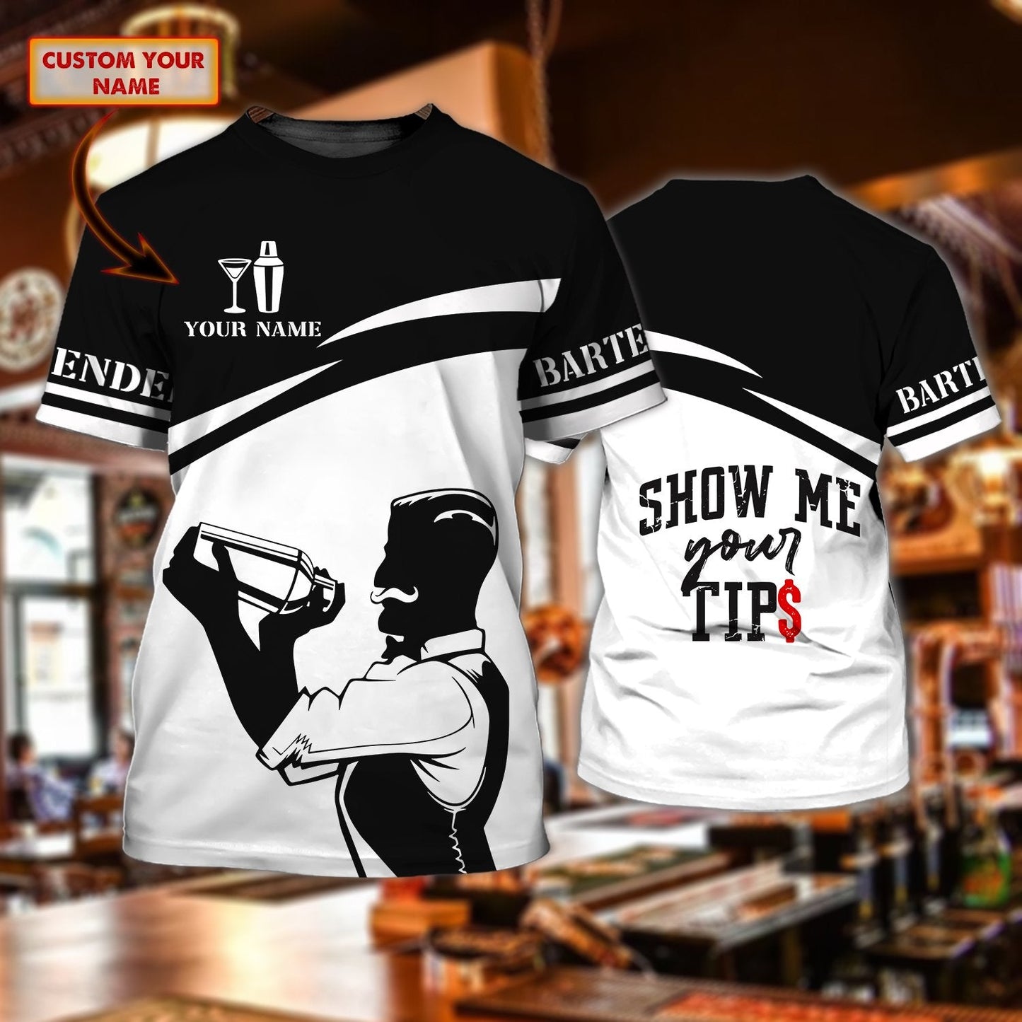Custom Black And White Bartender Tad Shirt Gift For Bartender Men Women TO1764