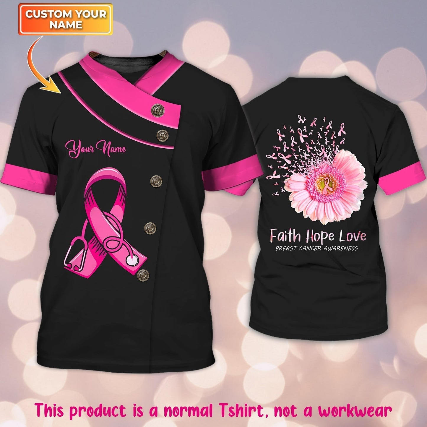 Nurse Breast Cancer Awareness Personalized 3D All Over Print Tshirt Tad (Non Workwear) TO2403