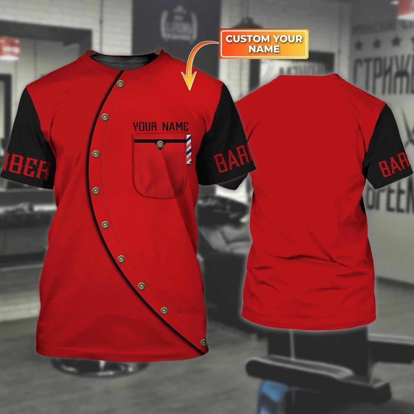 Customized 3D Red Barber Shirt Men Women Barber T Shirt Oversize TO1943