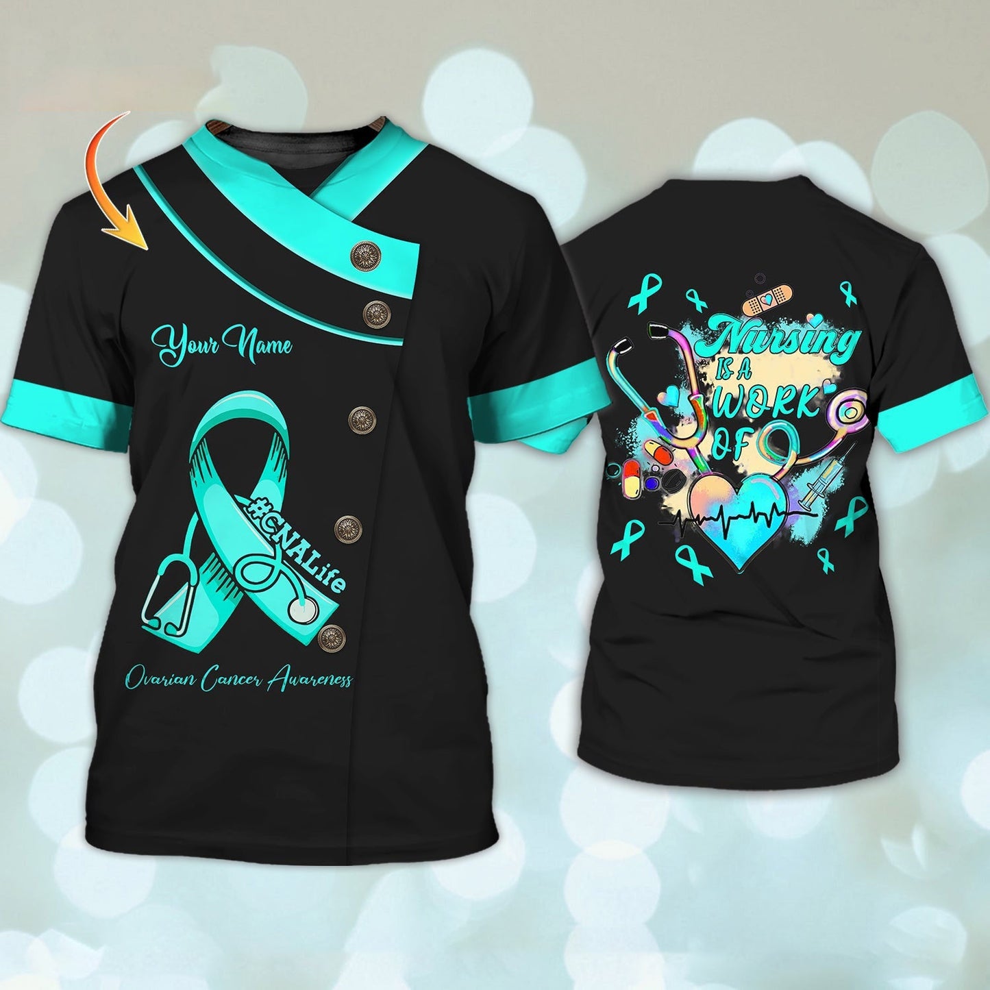 Cnalife Ovarian Cancer Awareness Personalized Name 3D Tshirt Tad (Non Workwear) TO2395