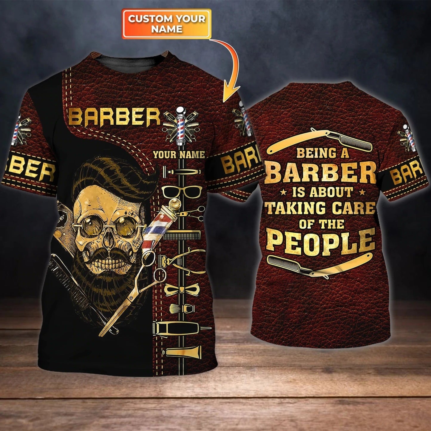 Personalized Skull Shirt For Barber, Being A Barber Man 3D Tshirt, Barber Shirts With Leather Pattern TO0665