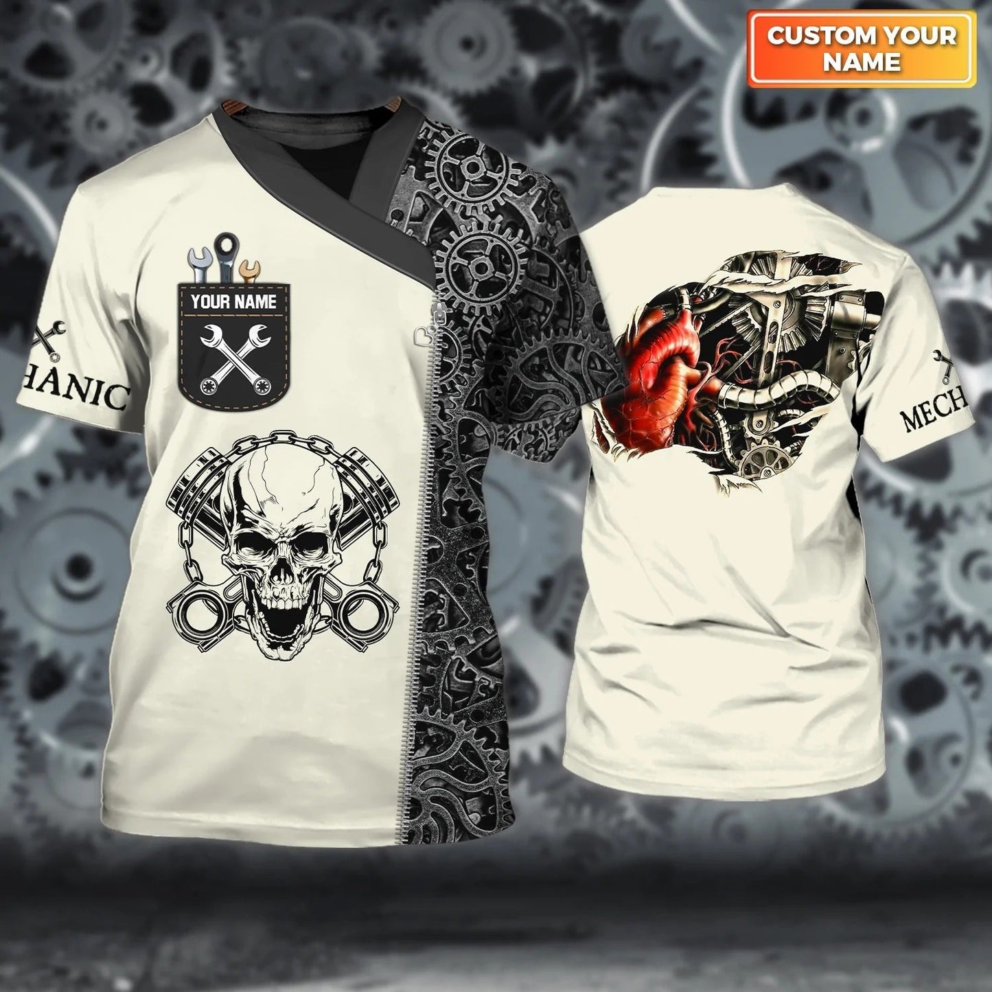 Custom Mechanic Skull T Shirt 3D All Over Print, Men Mechanical Shirt, Mechanic Dad Shirt, Mechanic Gifts TO2610