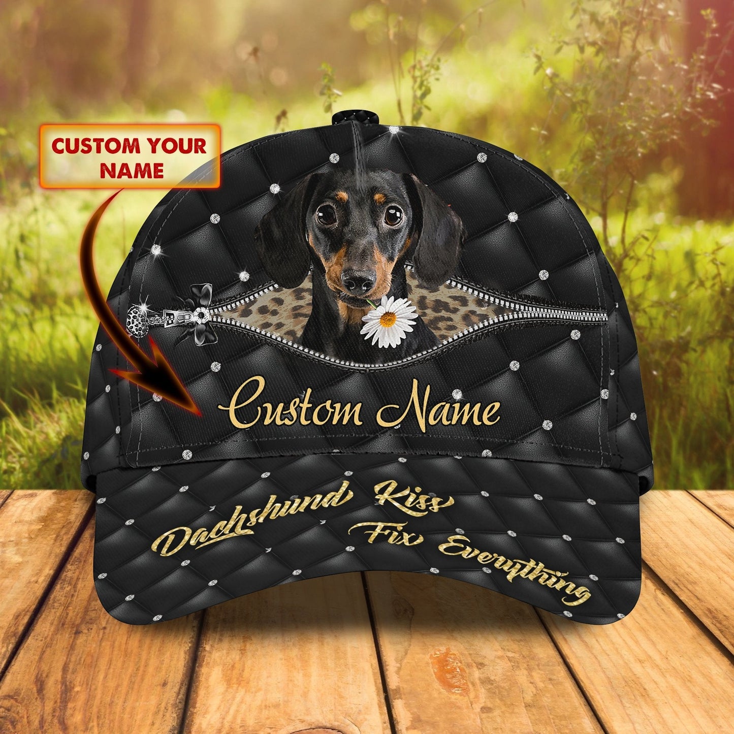 3D Classic Cap Love Dachshund Personalized Name Cap 12 Lasfour CA1951