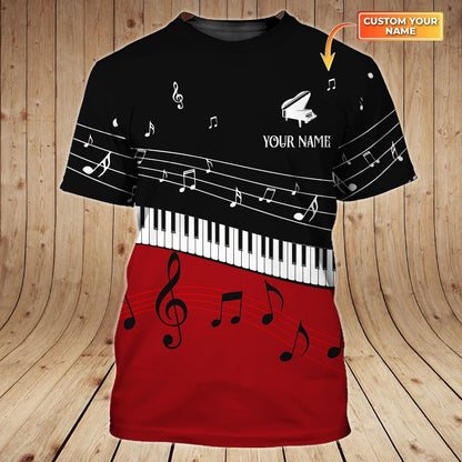 Personalized Black And Red 3D Love Piano Shirt Brithday Gift For Pianist TO1859