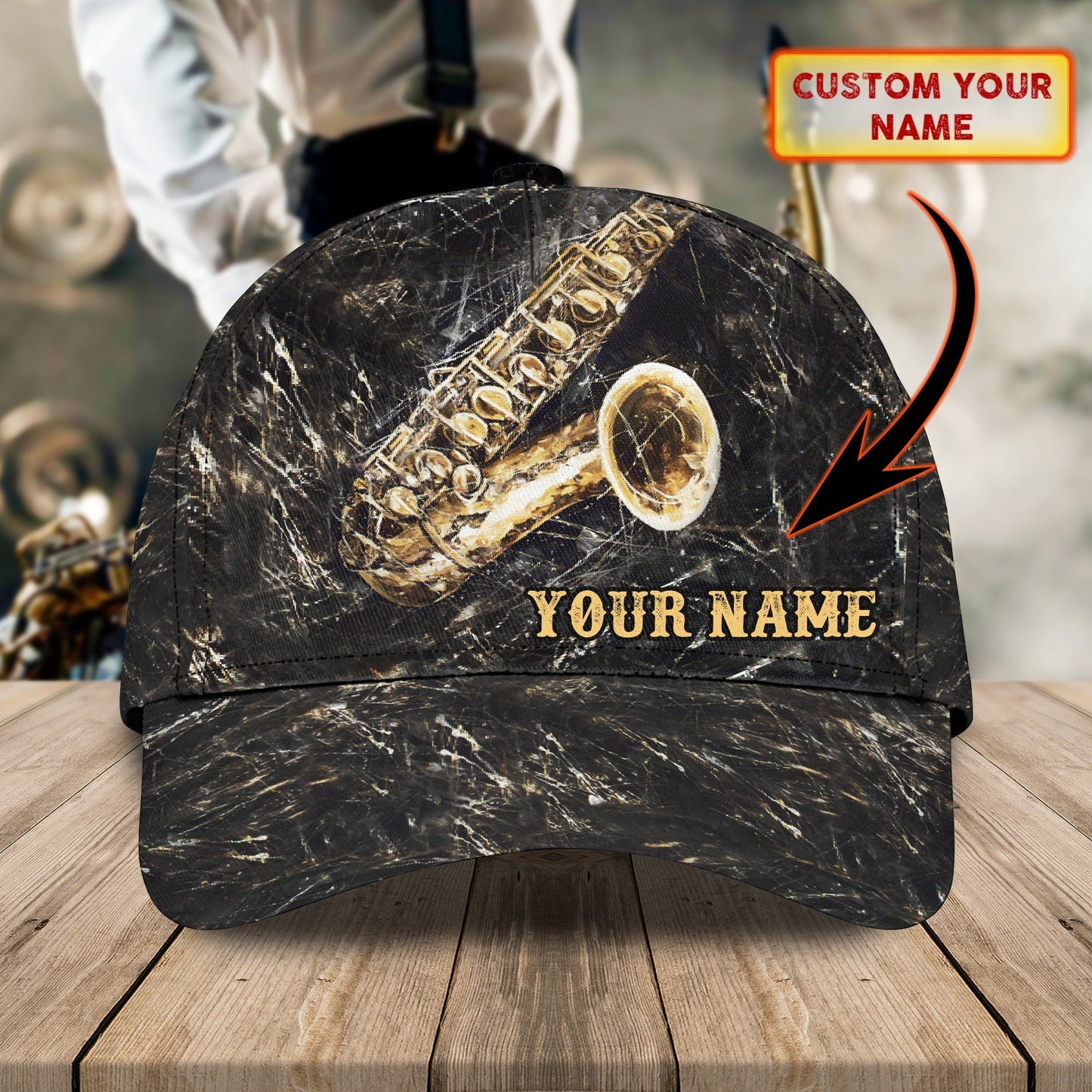 3D Classic Cap Saxophone Personalized Name Cap Lasfour CA1007