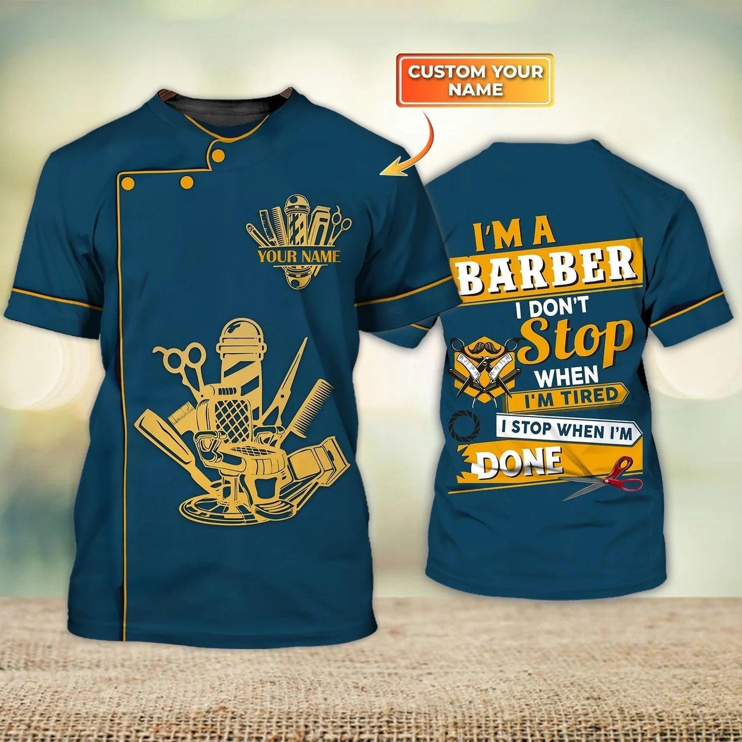 Personalized 3D Navy T Shirt For A Barber, I’m A Barber I Don’t Stop When I’m Tired Barber Stylist Gifts TO1939