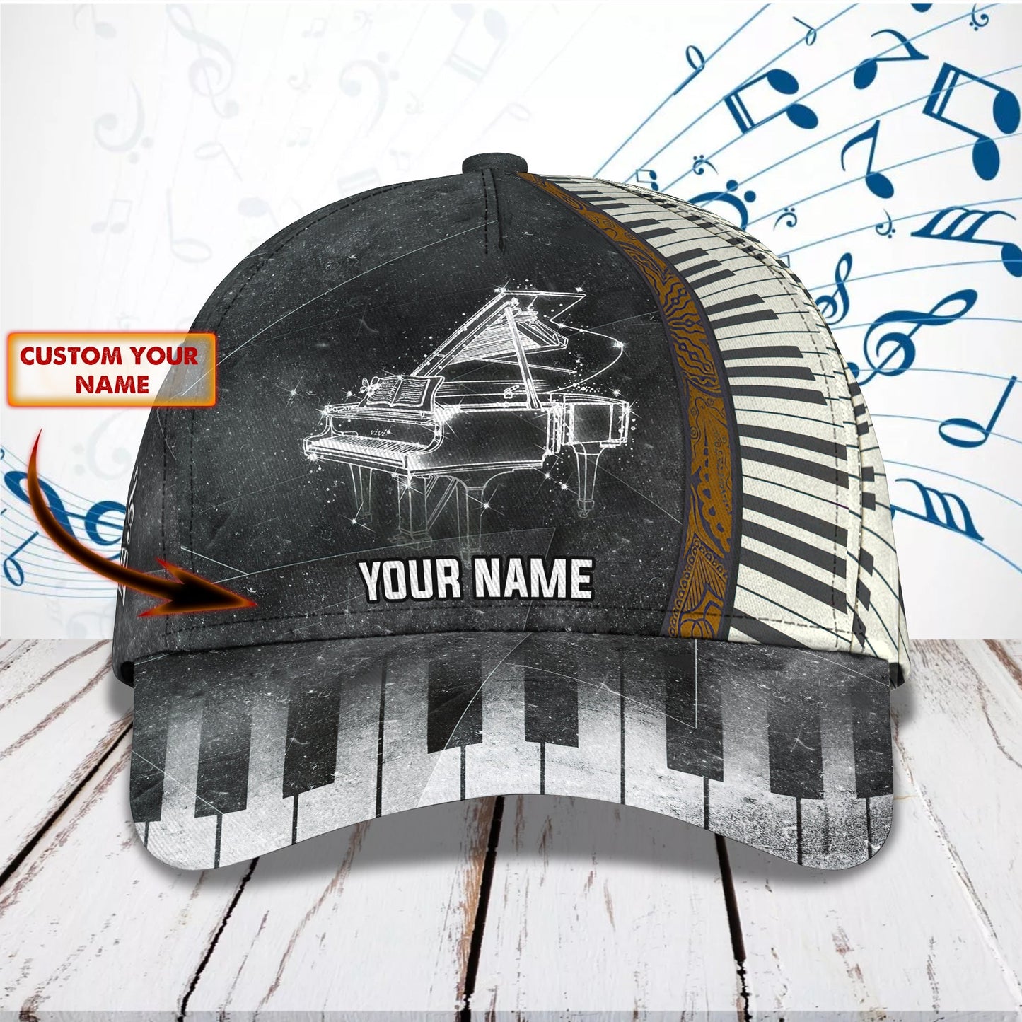 3D Classic Cap Piano Washed Personalized Name Cap 43 Lasfour CA1124