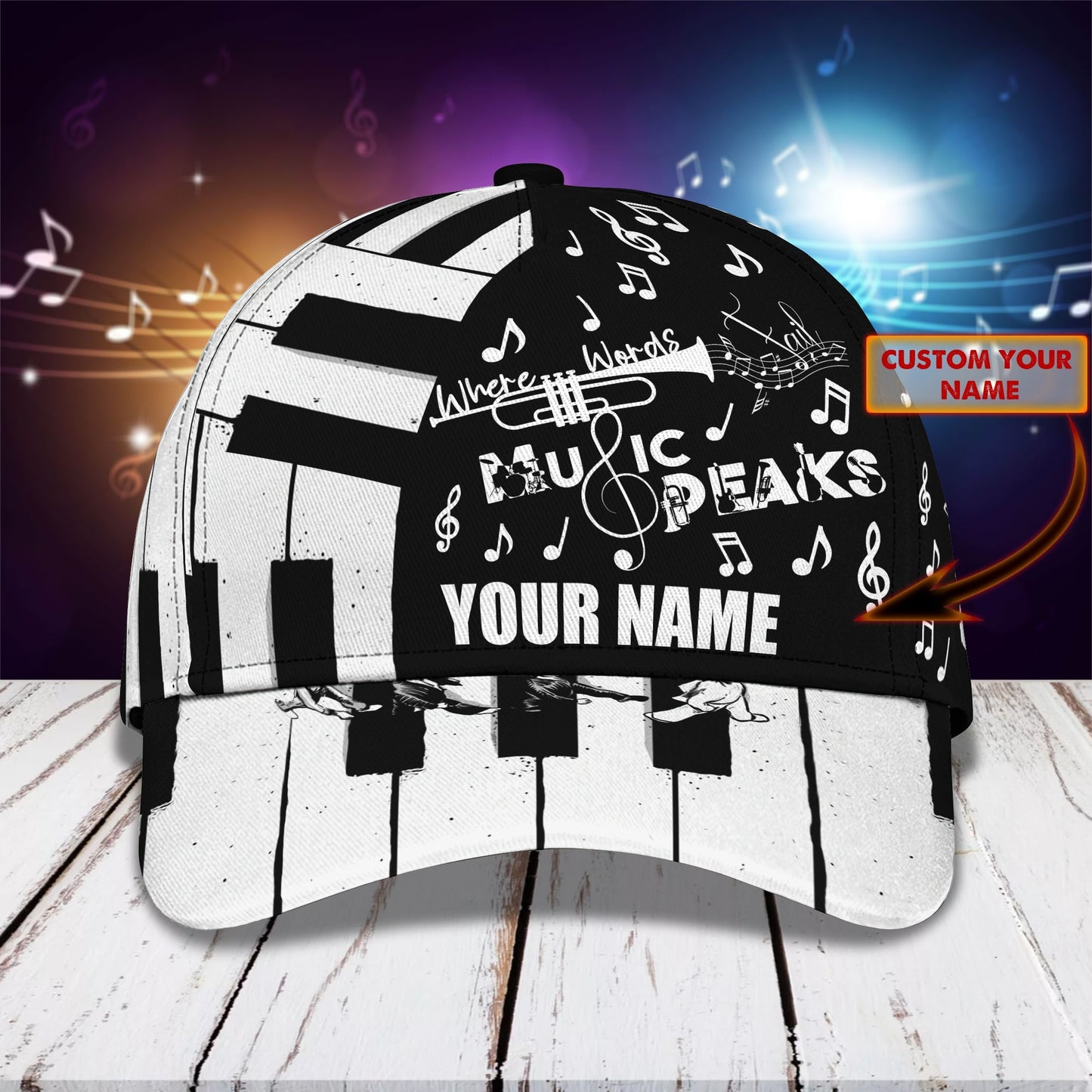 3D Classic Cap Piano Personalized Name Cap Lasfour CA1318