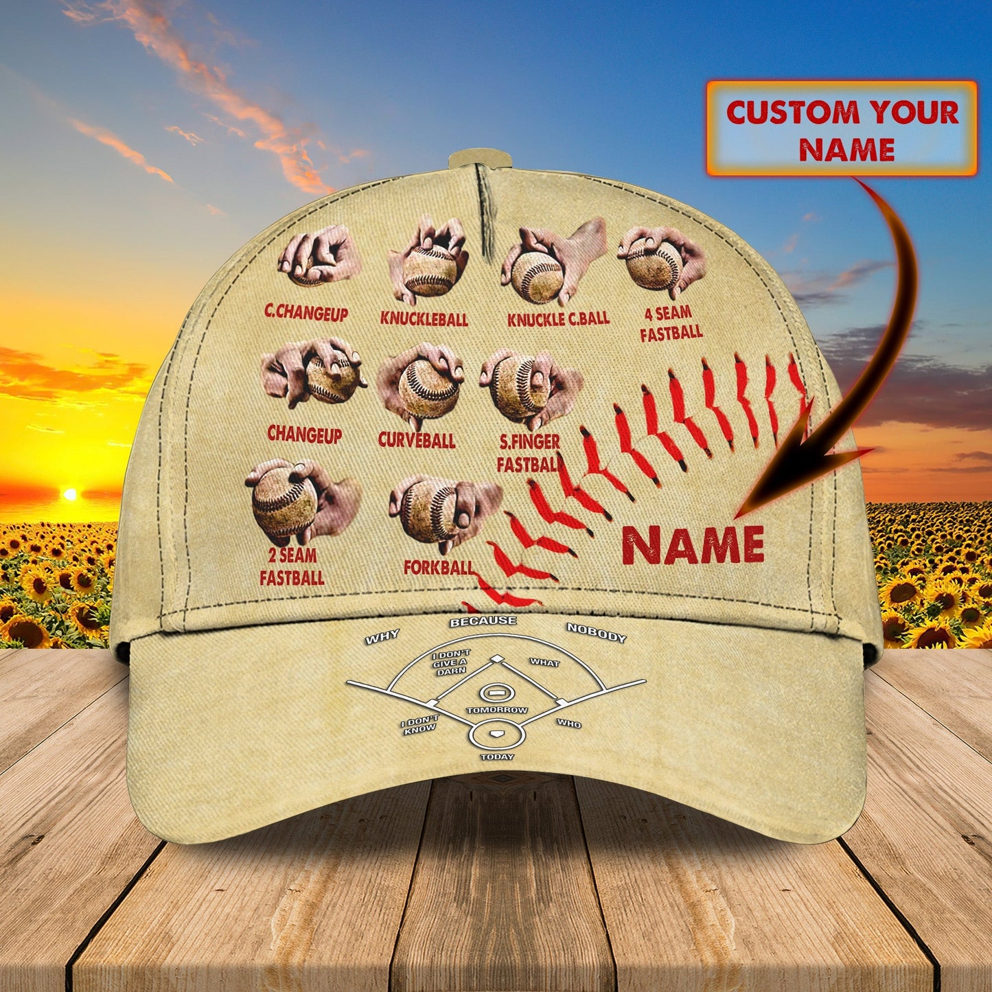 3D Classic Cap Baseball Pitching Grips Personalized Name Cap Lasfour CA0661