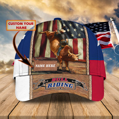 3D Classic Cap Bull Riding Texas Personalized Name Cap Lasfour CA1605