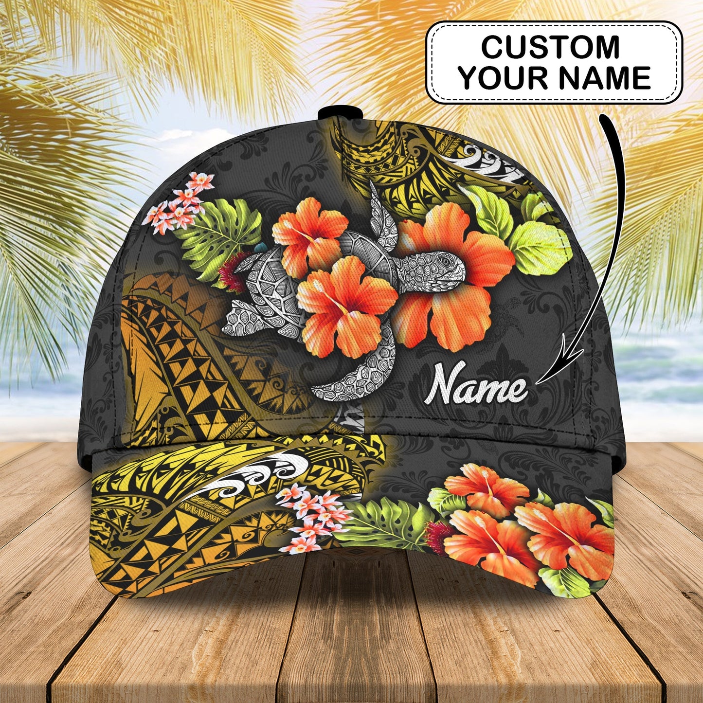 3D Classic Cap Hawaiian Personalized Name Cap Lasfour CA0046