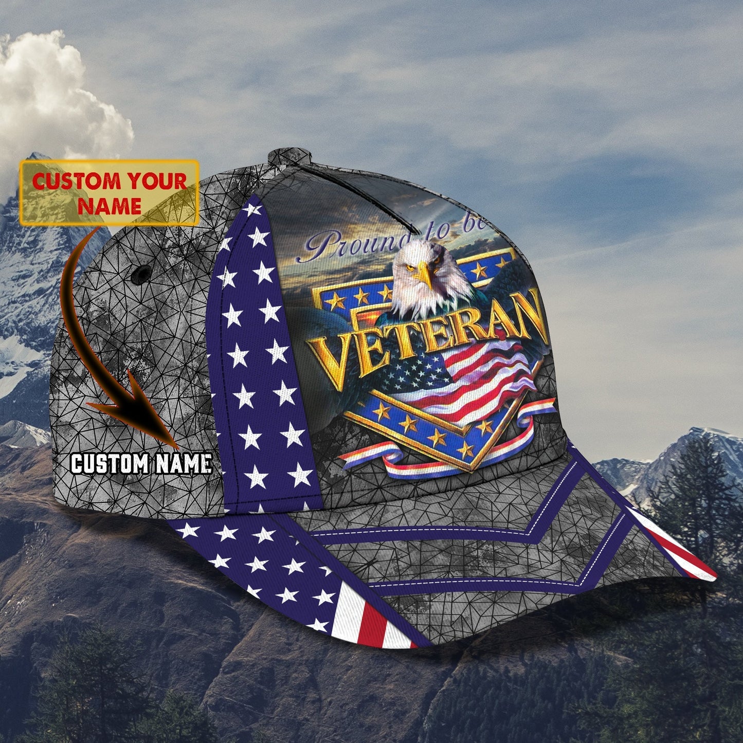 3D Classic Cap Veteran Ctnama16 Personalized Name Cap Lasfour CA0724