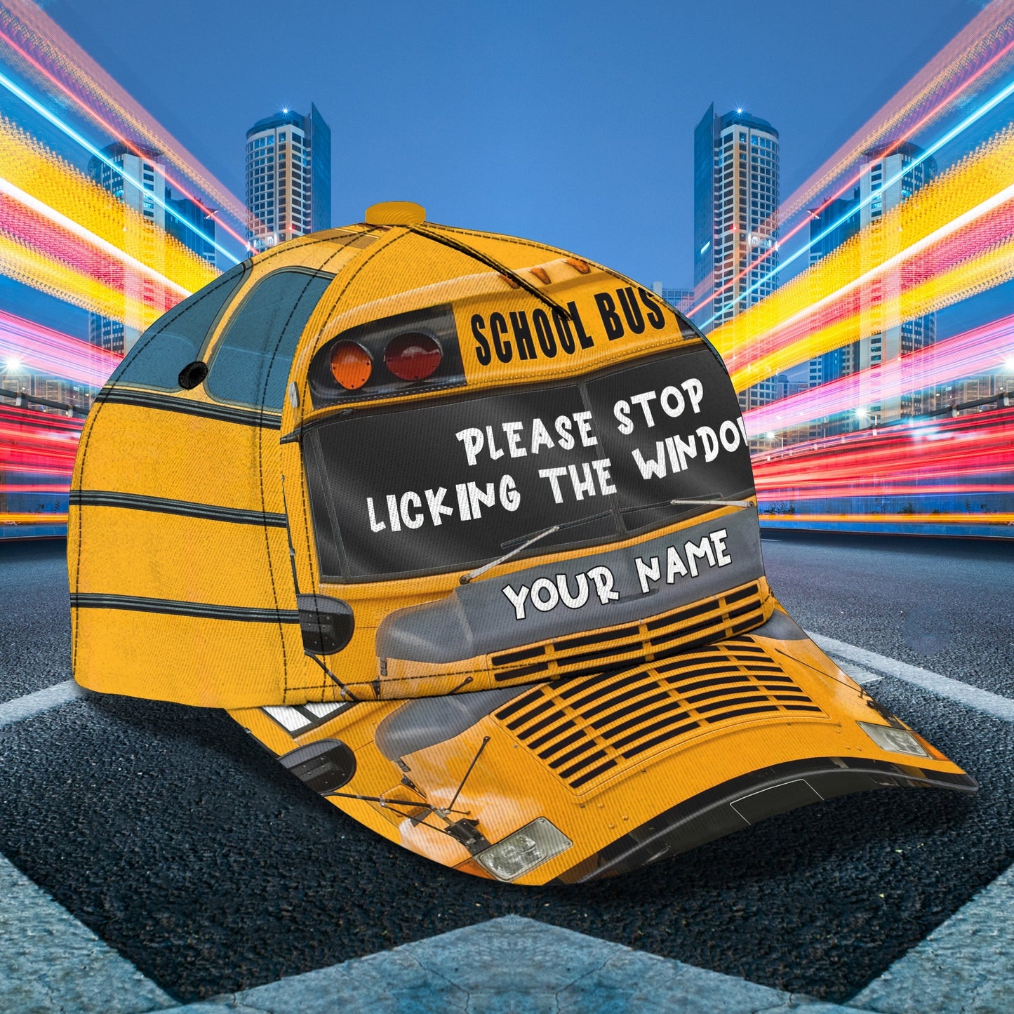 3D Classic Cap School Bus Personalized Name Cap 15 Lasfour CA0860
