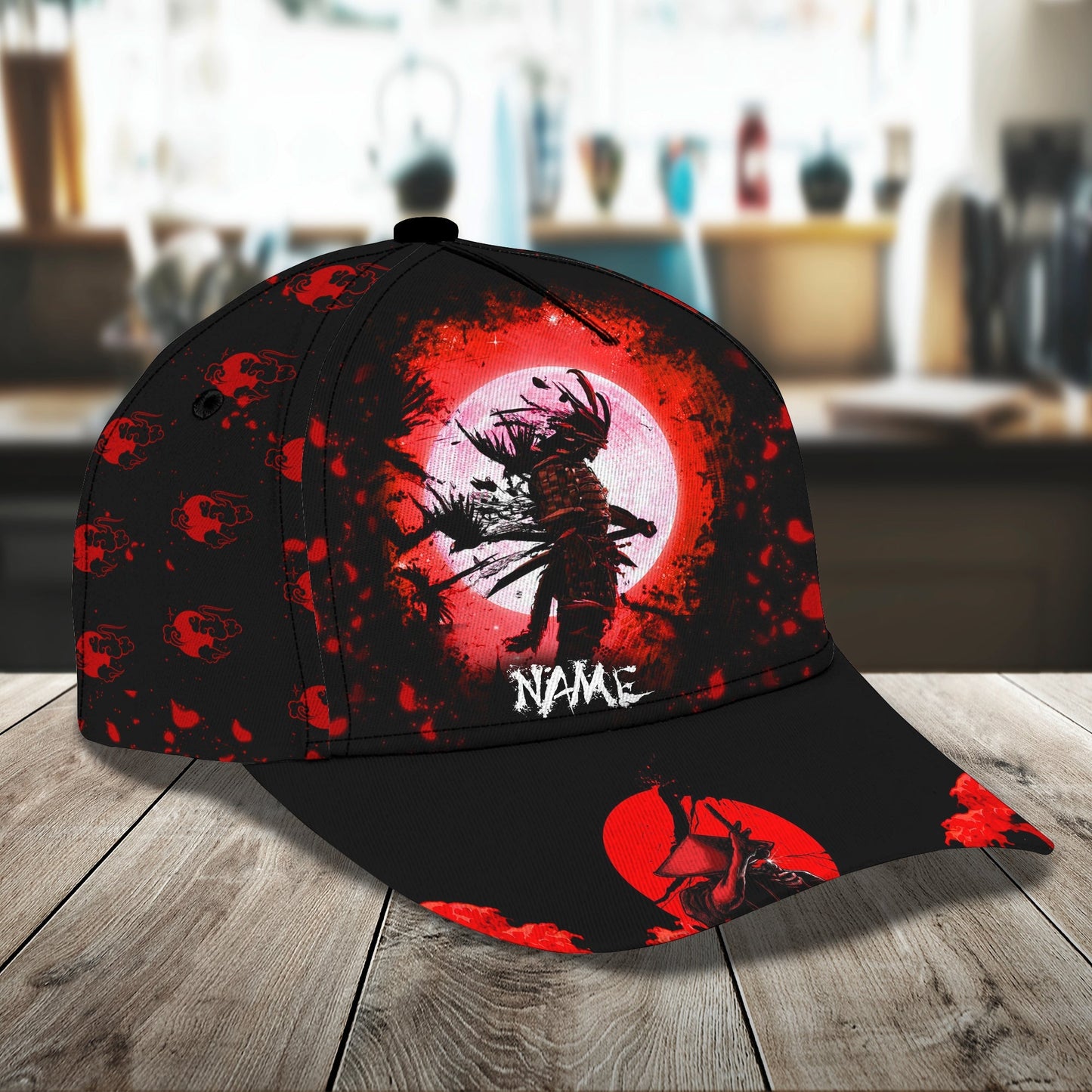 3D Classic Cap Red Moon Samurai Personalized Name Cap Lasfour CA2184