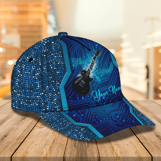 3D Classic Cap Blue Guitar Personalized Name Cap Lasfour CA1004