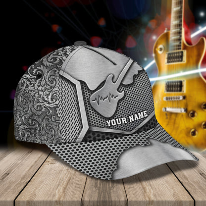 3D Classic Cap Guitar Personalized Name Cap Silver Lasfour CA0747