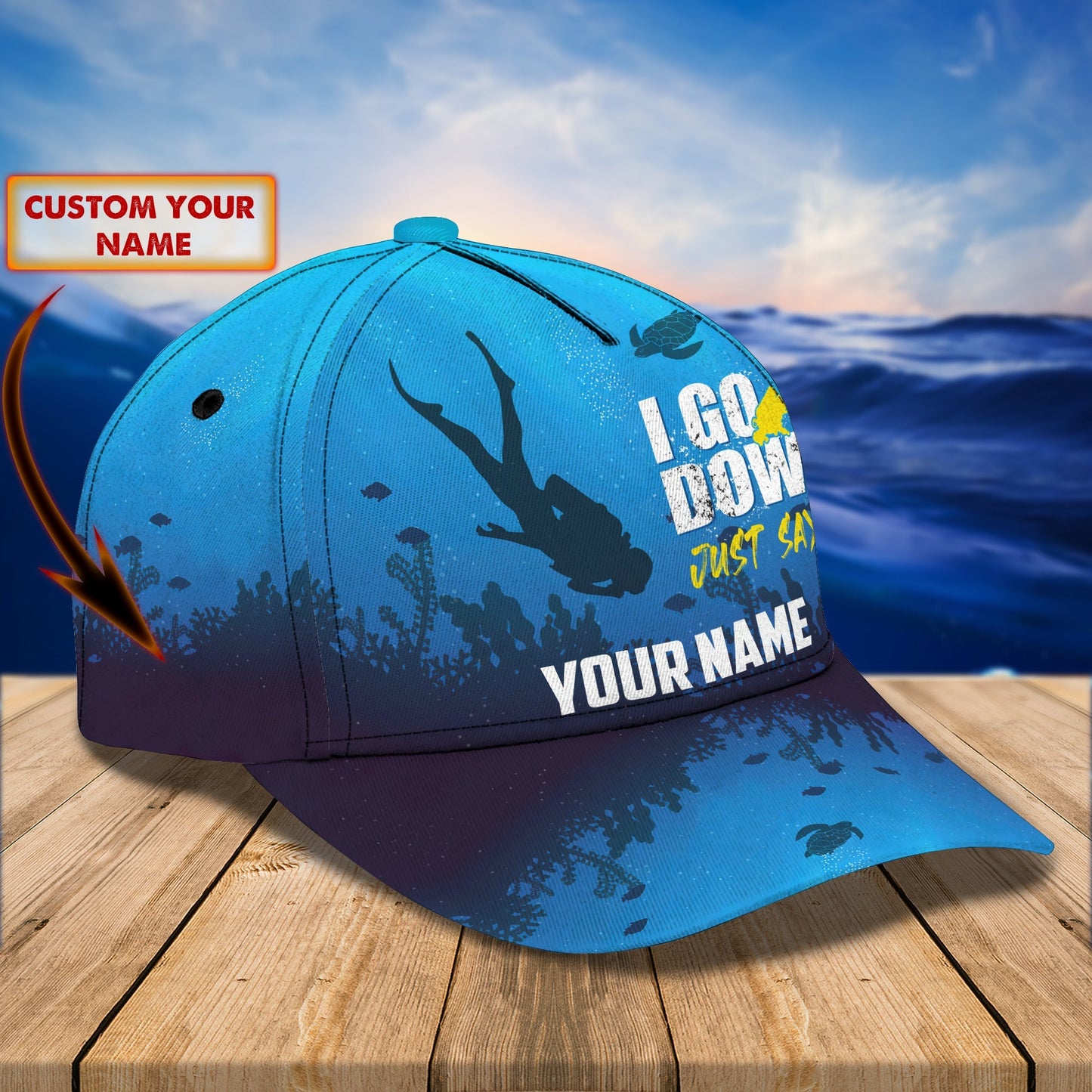 3D Classic Cap Scuba Diving I Go Down Just Saying Personalized Name Cap 10 Lasfour CA2206
