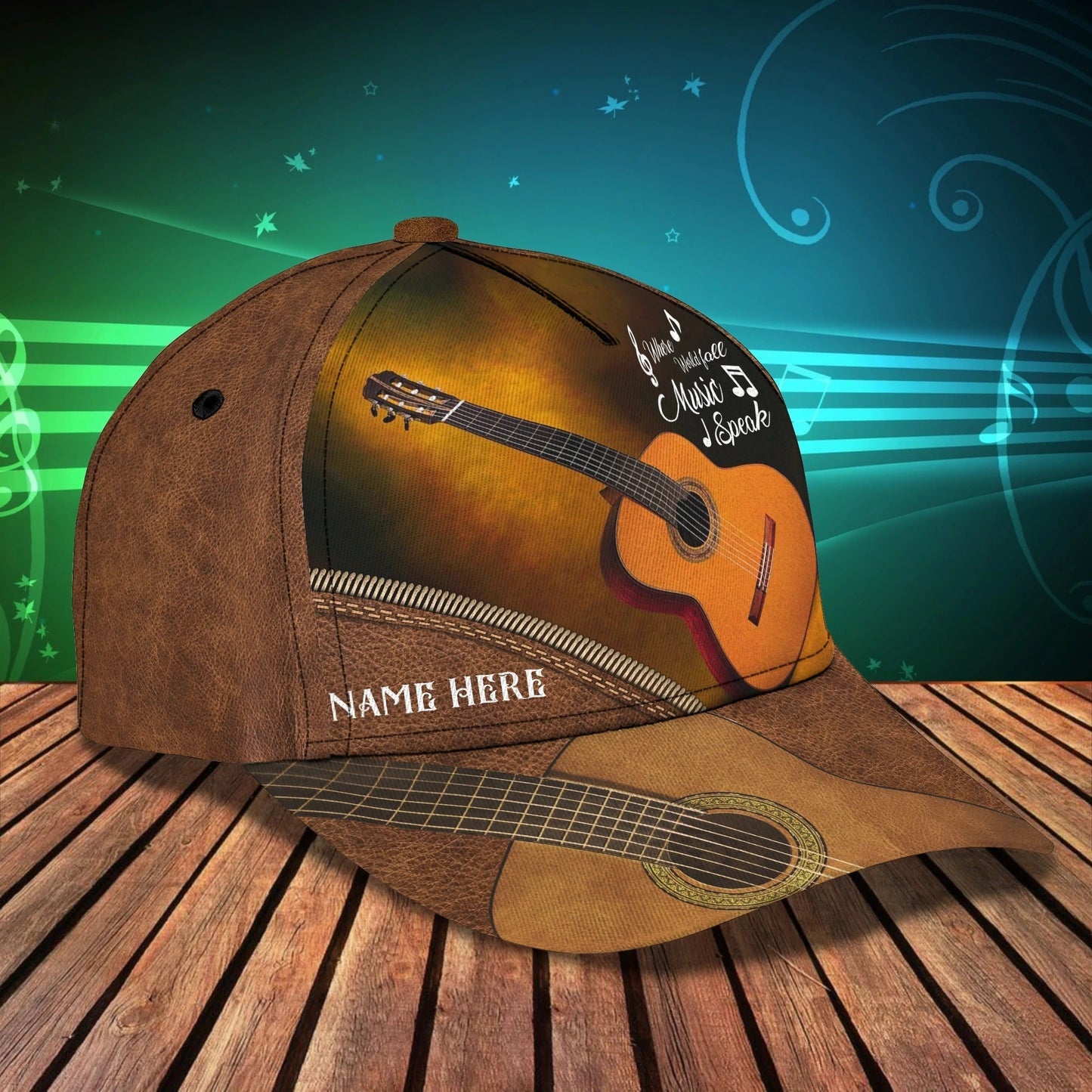Custom Name Funny Gift For Guitar Man, Guitarist Baseball 3D Cap, Where World Fall Music Speak, Musican Cap CO0435