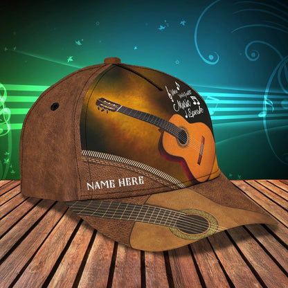 Custom Name Funny Gift For Guitar Man, Guitarist Baseball 3D Cap, Where World Fall Music Speak, Musican Cap CO0435
