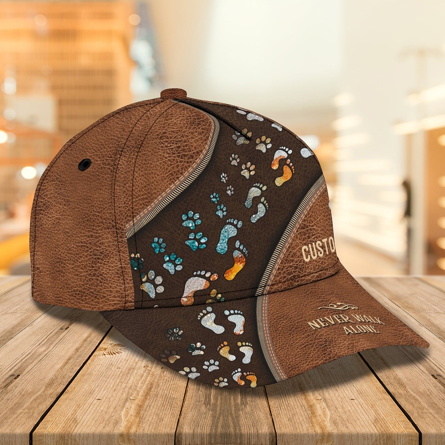 3D Classic Cap Customize Name Cap Never Walk Alone Paws CA0526