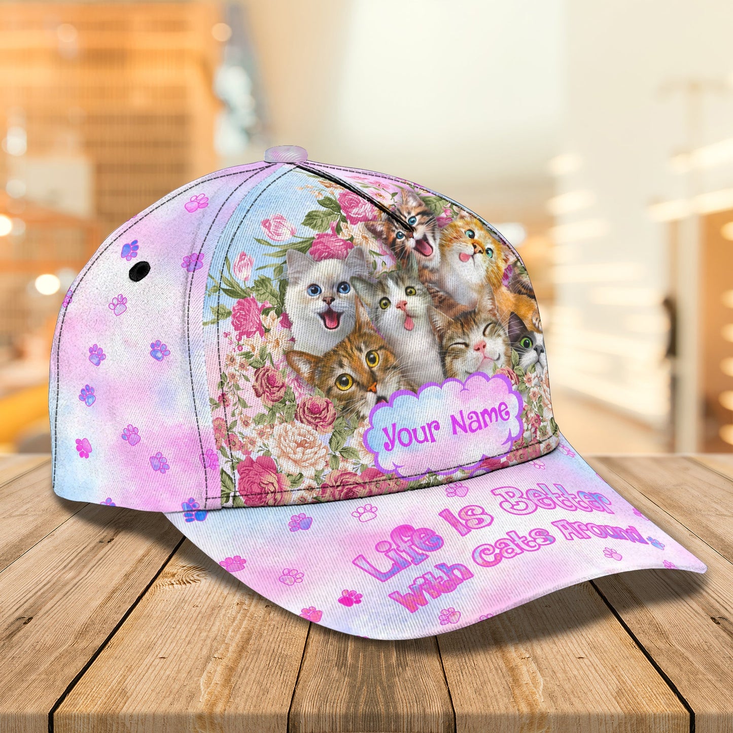 3D Classic Cap Love Cats Personalized Name Cap Lasfour CA0688