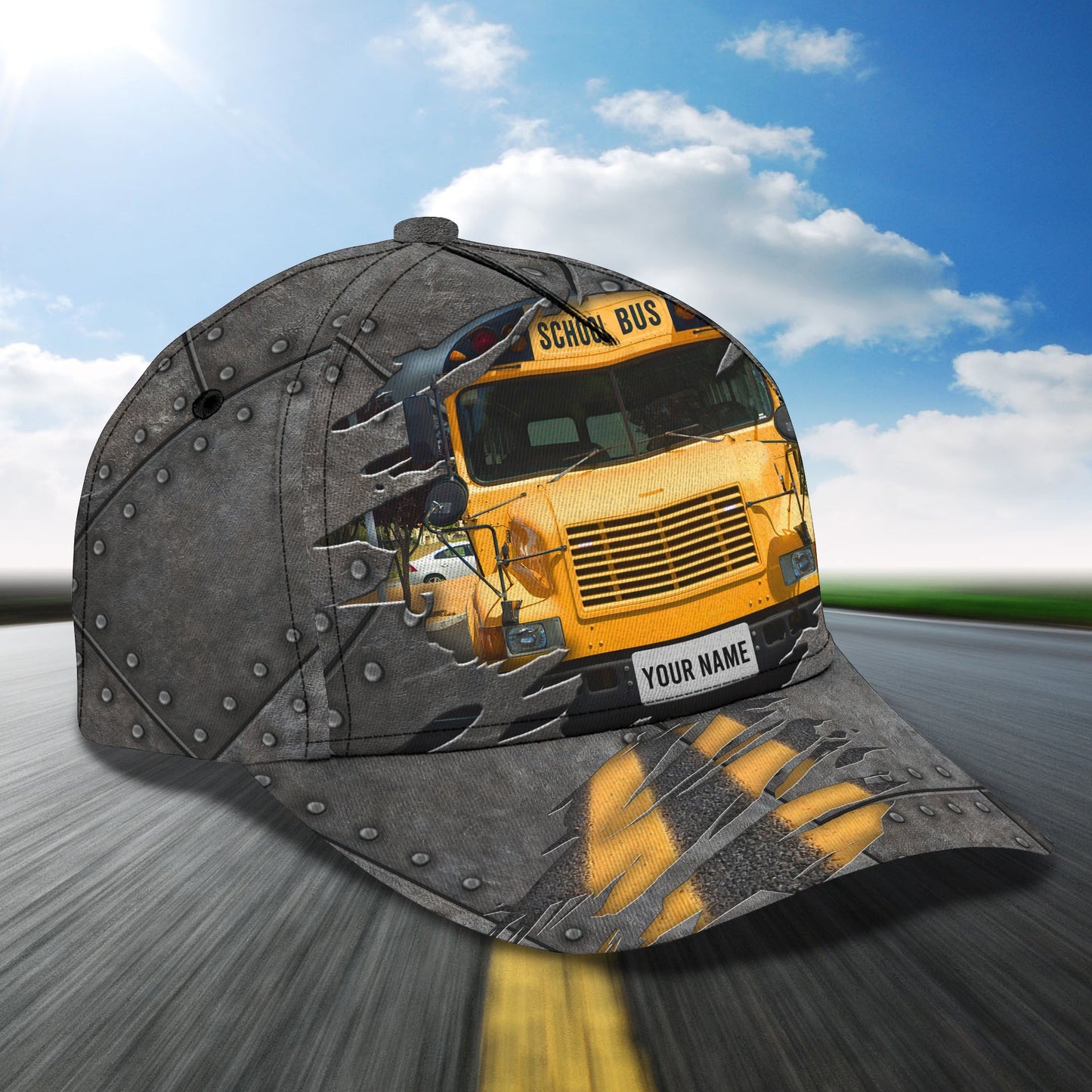 3D Classic Cap School Bus Driver Personalized Name Cap Lasfour CA0707