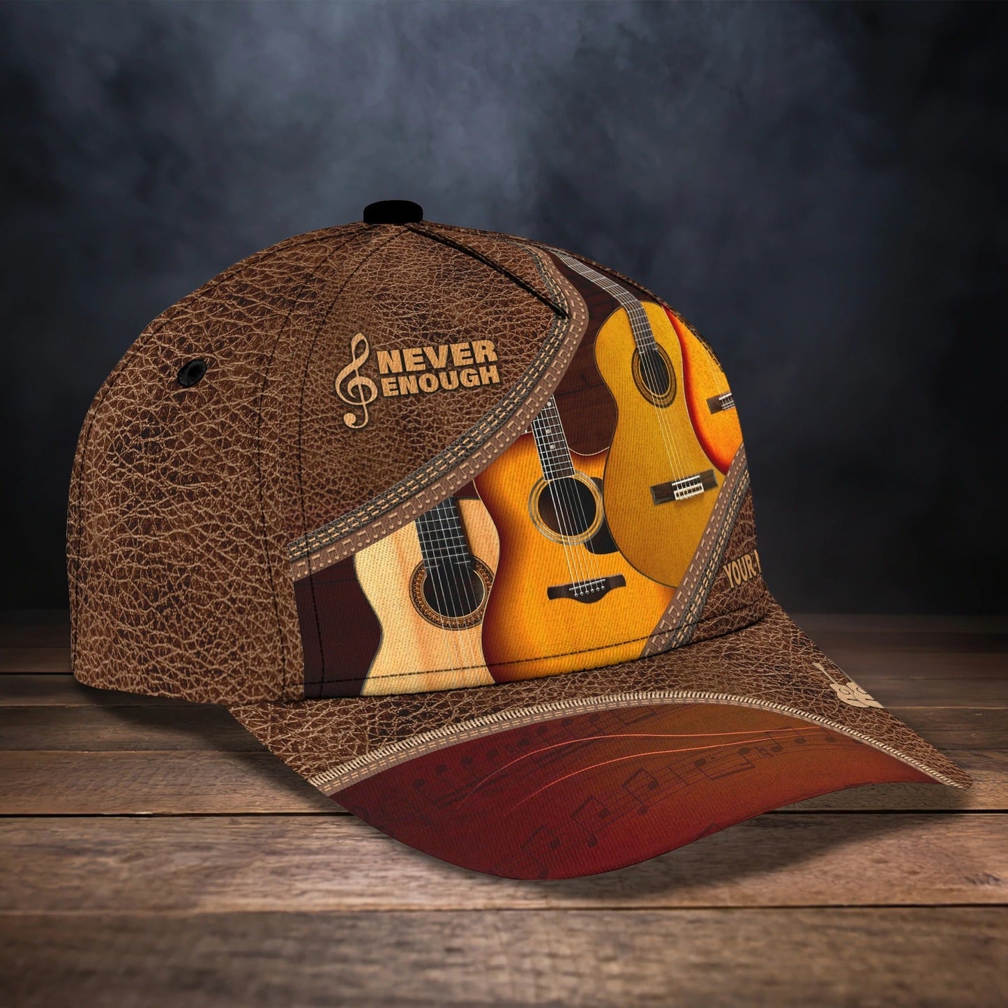 Baseball Guitar Cap Hat For Travel Summer, Guitar Cap Leather Brown Pattern, Best Gift To Guitarist CA2920