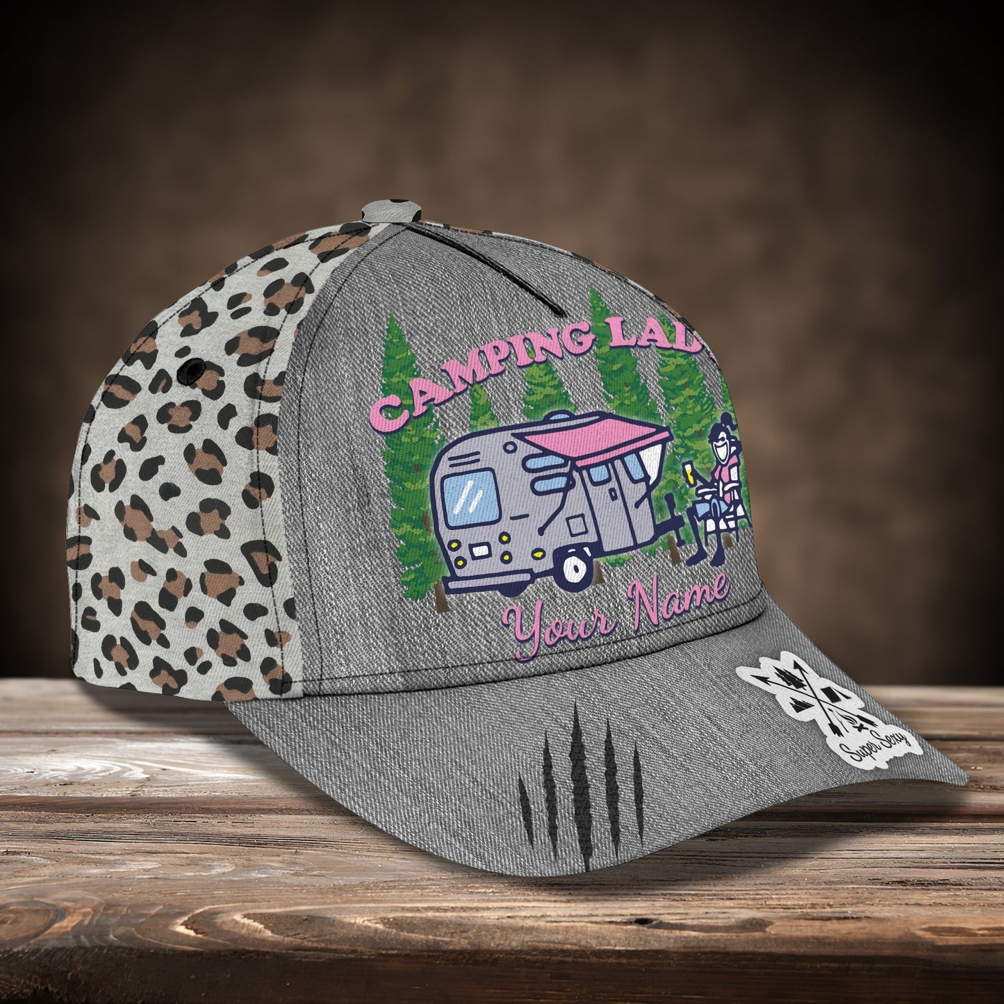 3D Classic Cap Camping Lady Personalized Name Cap Lasfour CA2133