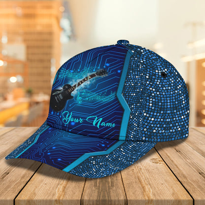 3D Classic Cap Blue Guitar Personalized Name Cap Lasfour CA1004