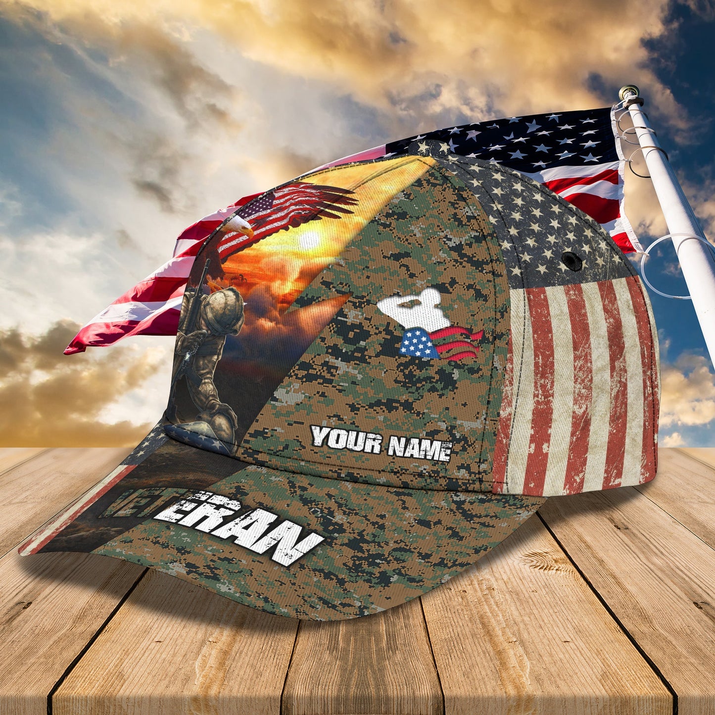 3D Classic Cap 10 Personalized Name Cap Veteran Lasfour CA0806