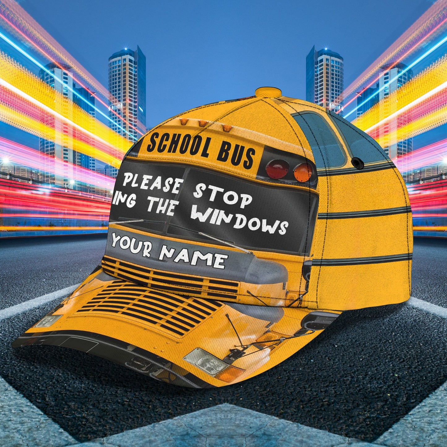 3D Classic Cap School Bus Personalized Name Cap 15 Lasfour CA0860