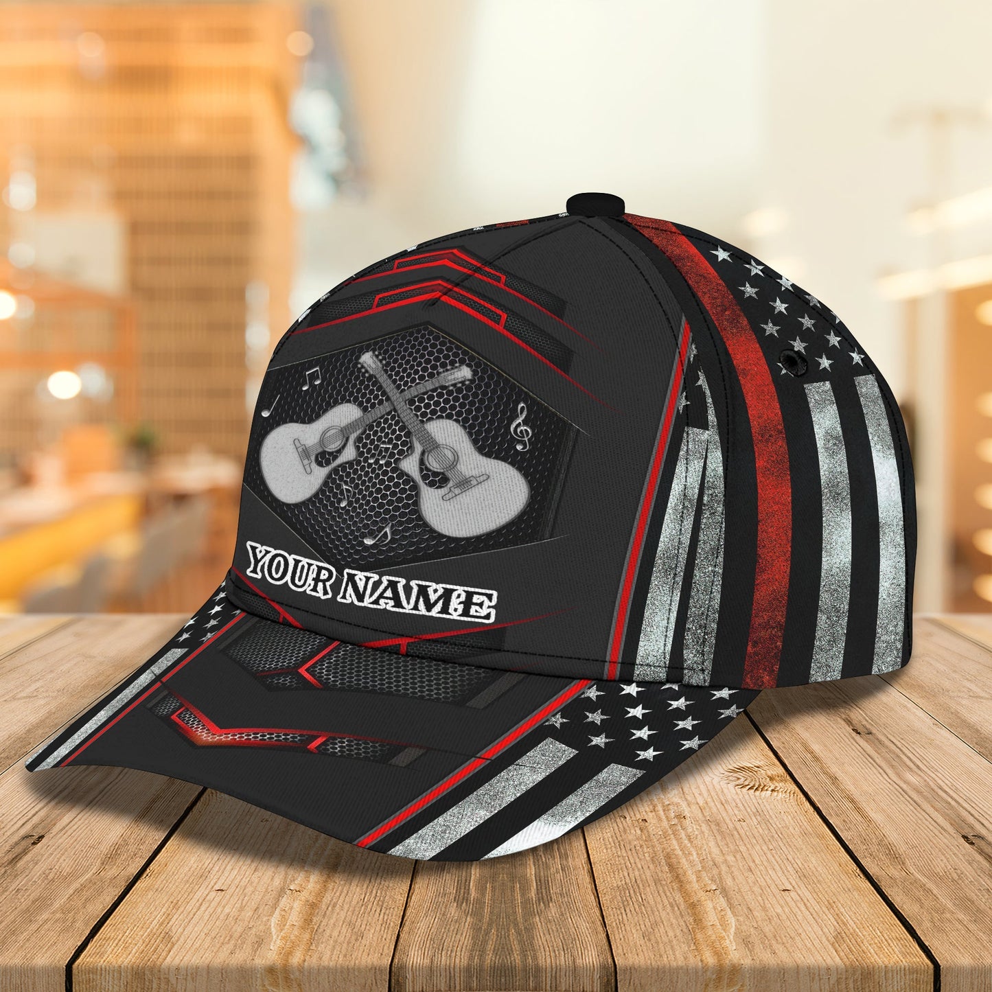 3D Classic Cap America Guitar Personalized Name Cap Lasfour CA2306