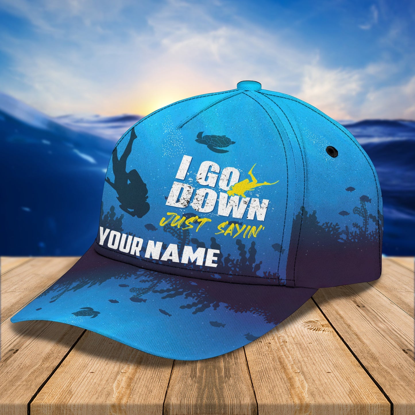 3D Classic Cap Scuba Diving I Go Down Just Saying Personalized Name Cap 10 Lasfour CA2206