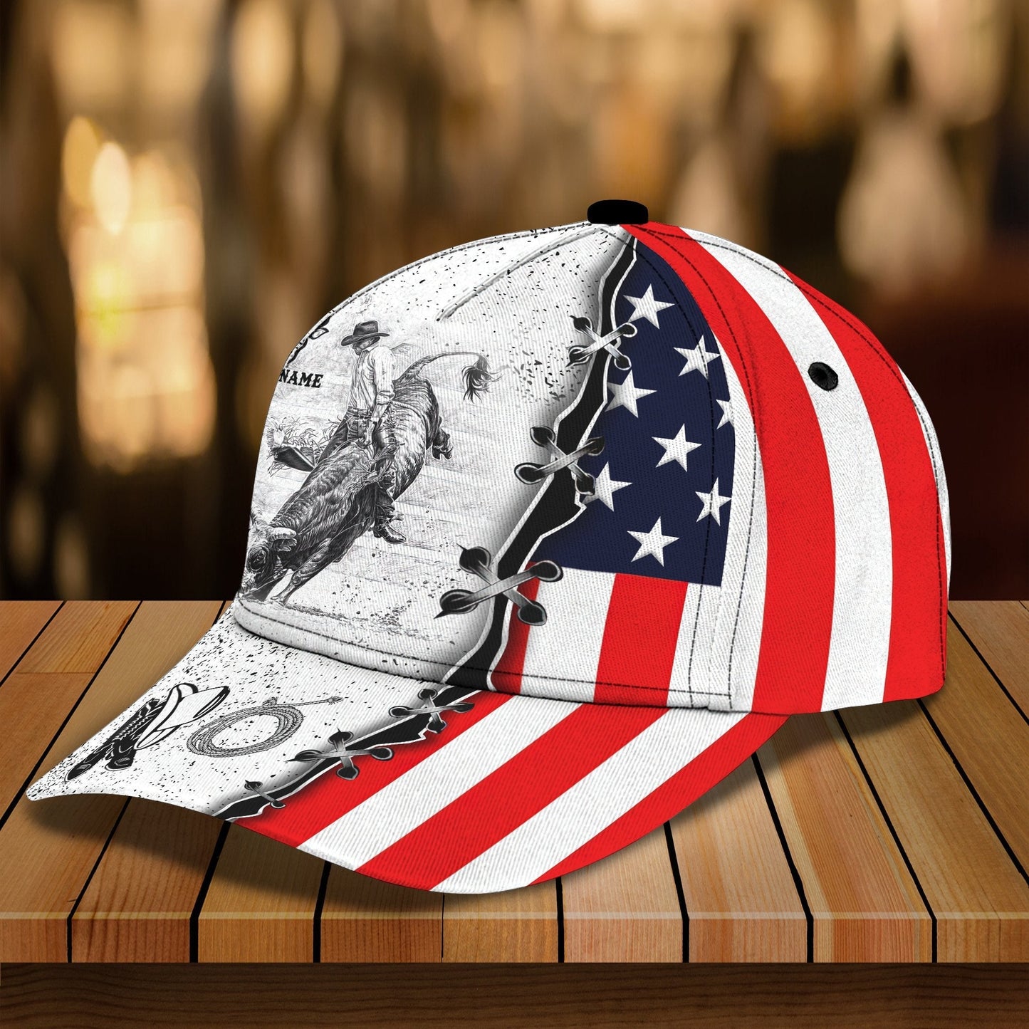 3D Classic Cap Bull Riding Personalized Name Cap Lasfour CA1993