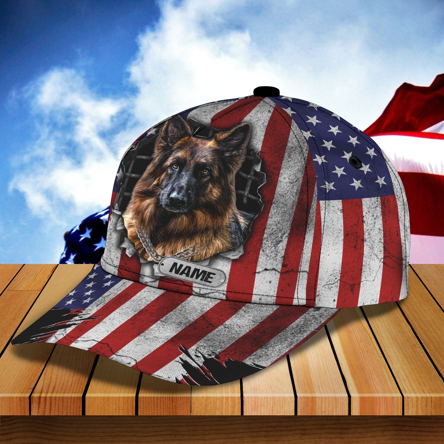 3D Classic Cap German Shepherd Personalized Name Cap Lasfour CA0704