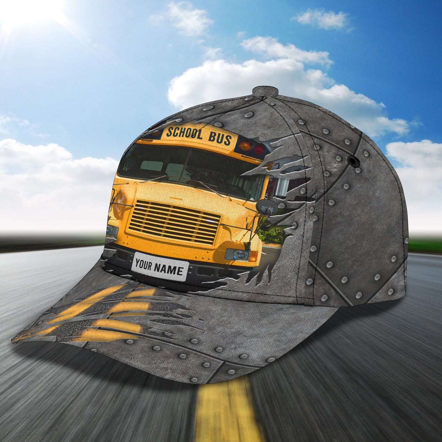 3D Classic Cap School Bus Driver Personalized Name Cap Lasfour CA0707