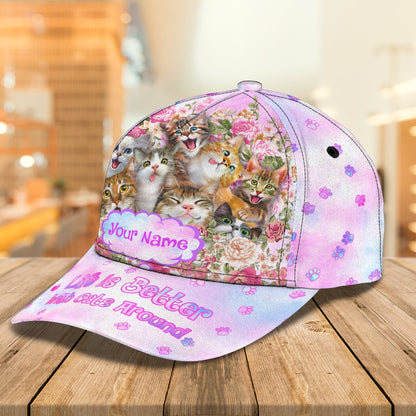 3D Classic Cap Love Cats Personalized Name Cap Lasfour CA0688