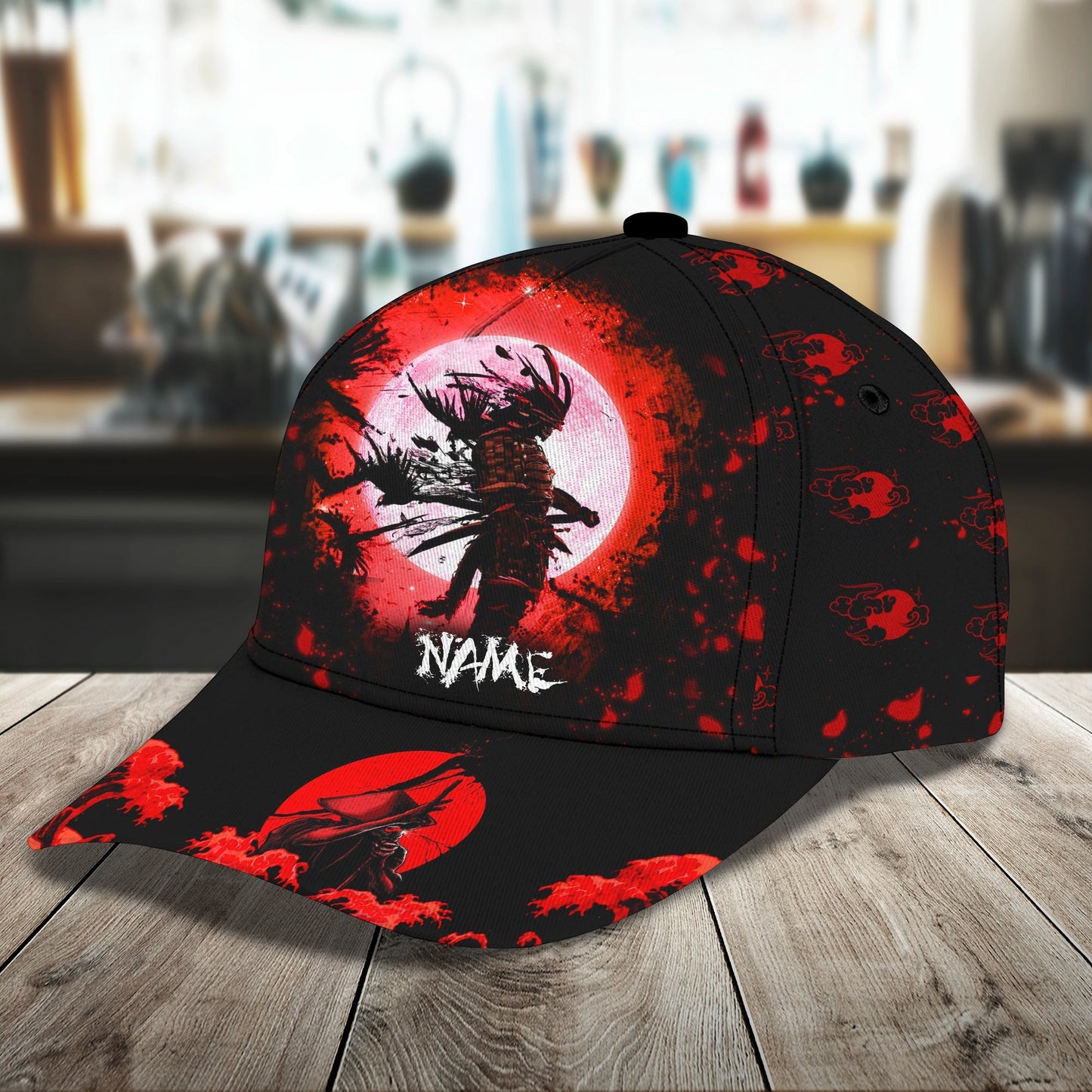 3D Classic Cap Red Moon Samurai Personalized Name Cap Lasfour CA2184