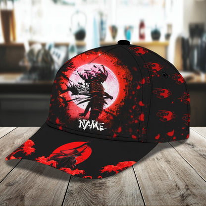 3D Classic Cap Red Moon Samurai Personalized Name Cap Lasfour CA2184