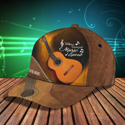 Custom Name Funny Gift For Guitar Man, Guitarist Baseball 3D Cap, Where World Fall Music Speak, Musican Cap CO0435