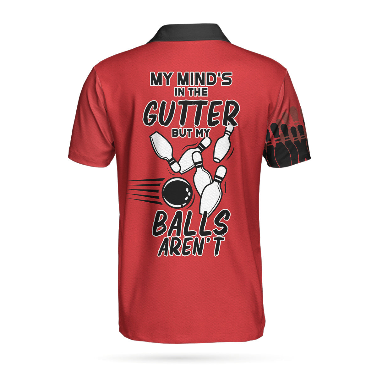 My Mind Is In The Gutter But My Balls Aren'T Bowling Polo Shirt, Funny Red And Black Bowling Polo Shirt For Men Lasfour SO0818