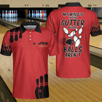 My Mind Is In The Gutter But My Balls Aren'T Bowling Polo Shirt, Funny Red And Black Bowling Polo Shirt For Men Lasfour SO0818
