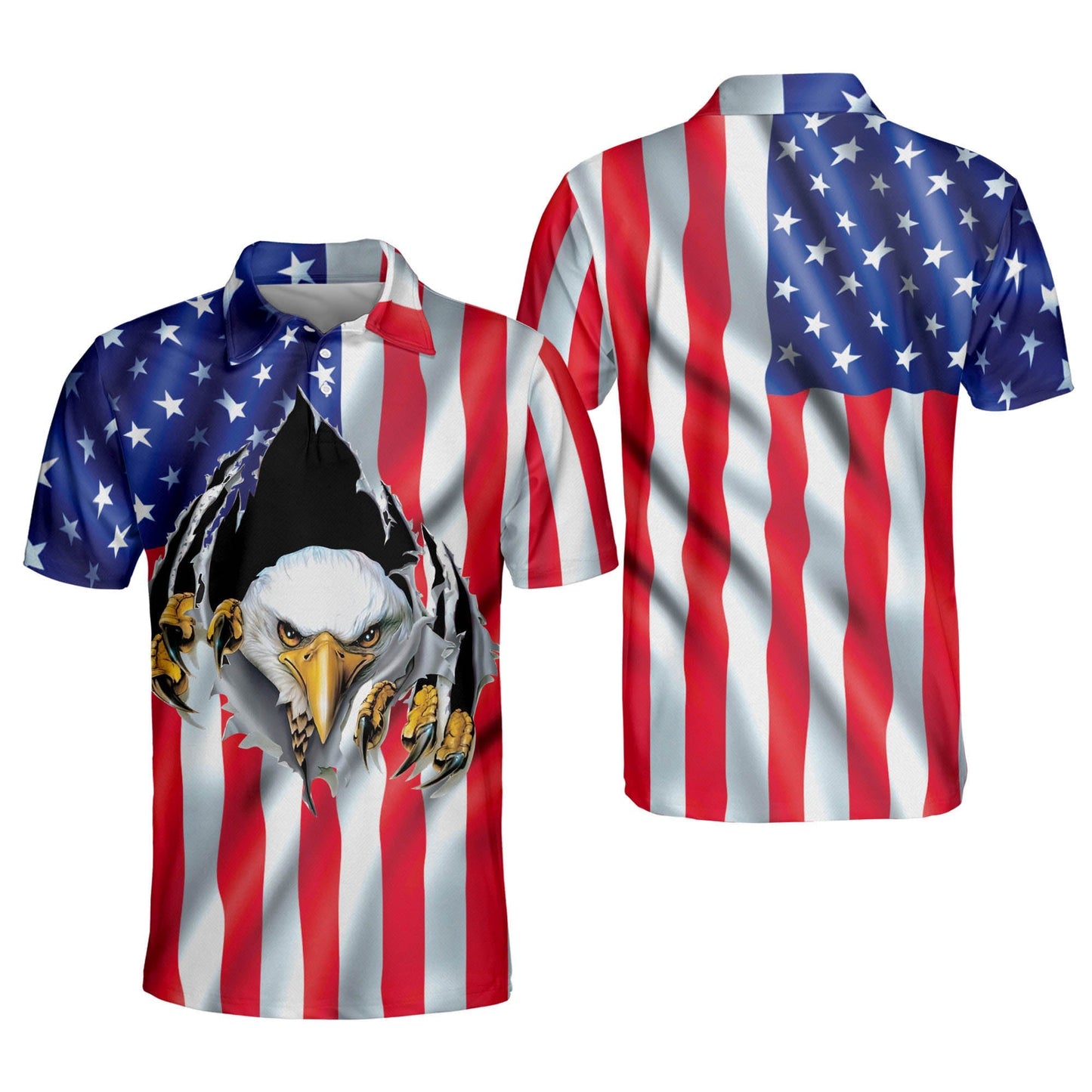 3D All Over Print American Flag Eagle Rip Cool Patriotic Polo Shirt SO0746