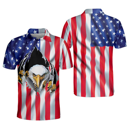 3D All Over Print American Flag Eagle Rip Cool Patriotic Polo Shirt SO0746