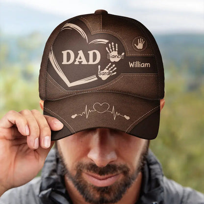 Grandpa Dad Kids Handprints Personalized Classic Cap, Custom Dad Grandpa Husband Hat with Kids Name CP0001