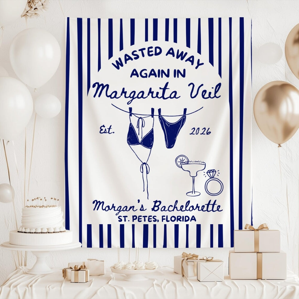 Wasted Away Again In Margarita Veil Personalized Cocktail Bachelorette Party Banner, Custom Bachelorette Banner WD0531
