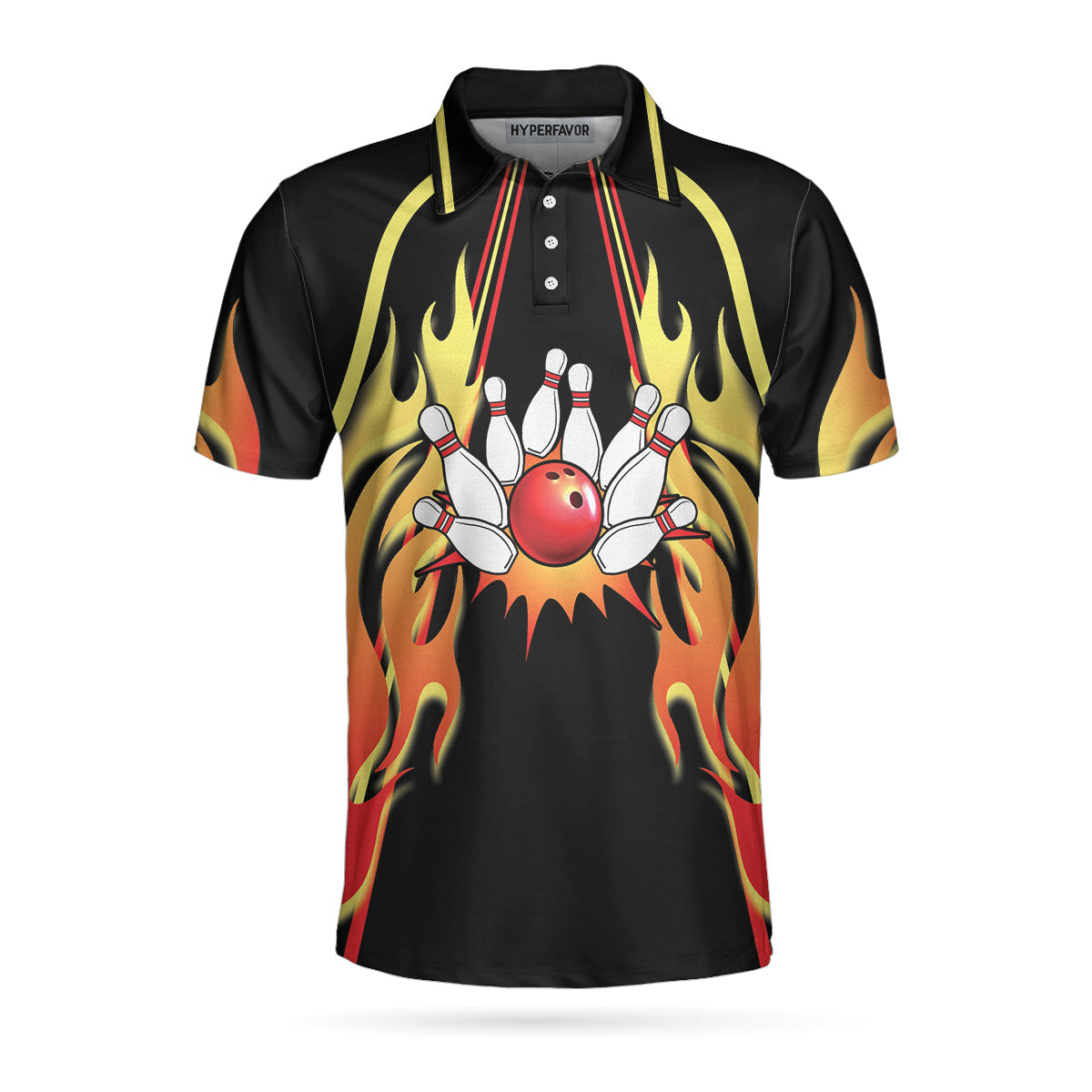 No Pin Left Behind Bowling Polo Shirt, Black Shirt With Flames, Polo Style Bowling Shirt For Men Lasfour SO0903